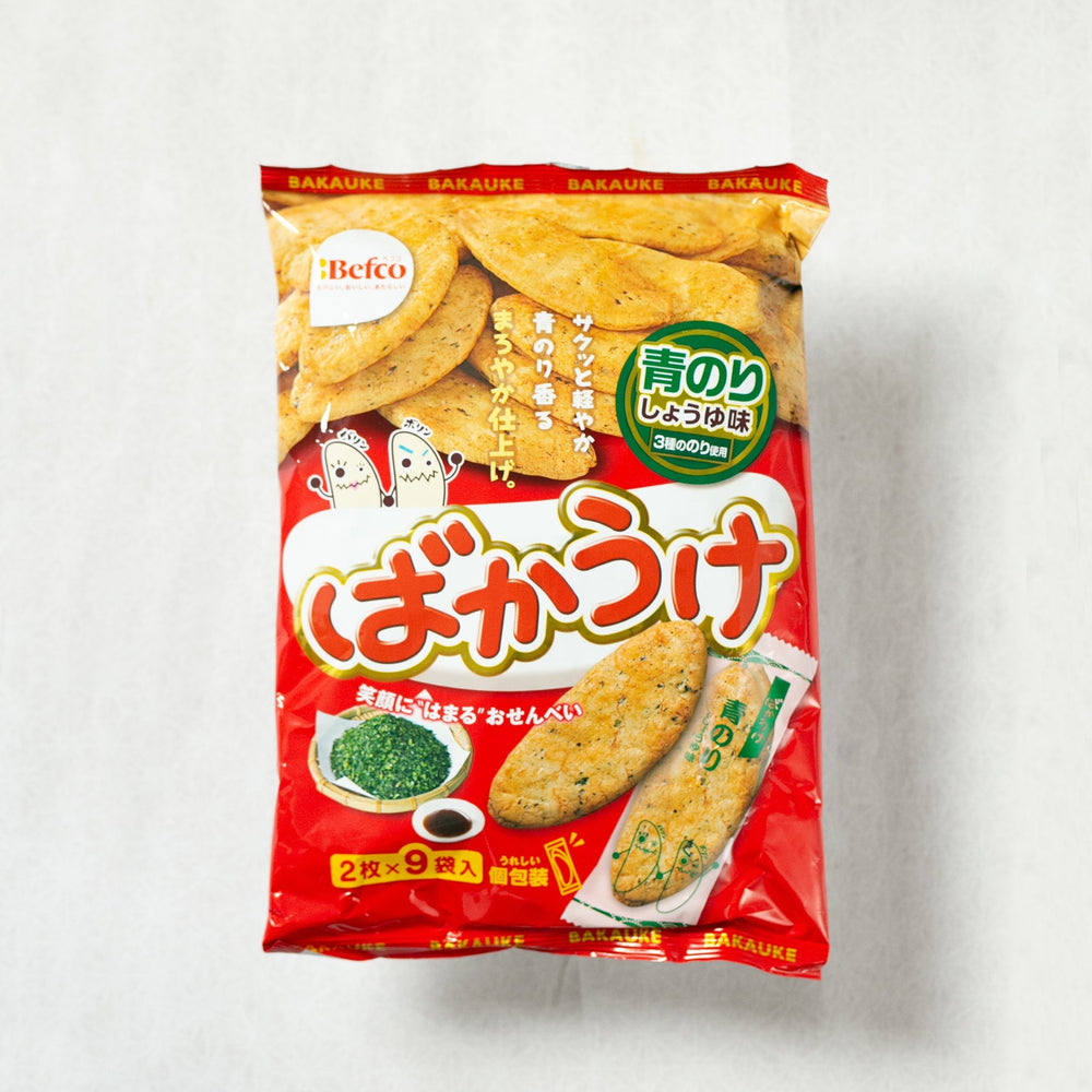 Crackers di Riso Senbei con Salsa di Soia e Alghe (Bakauke Aonori) - Kuriyama (100g-18pz) | Todoku Japan