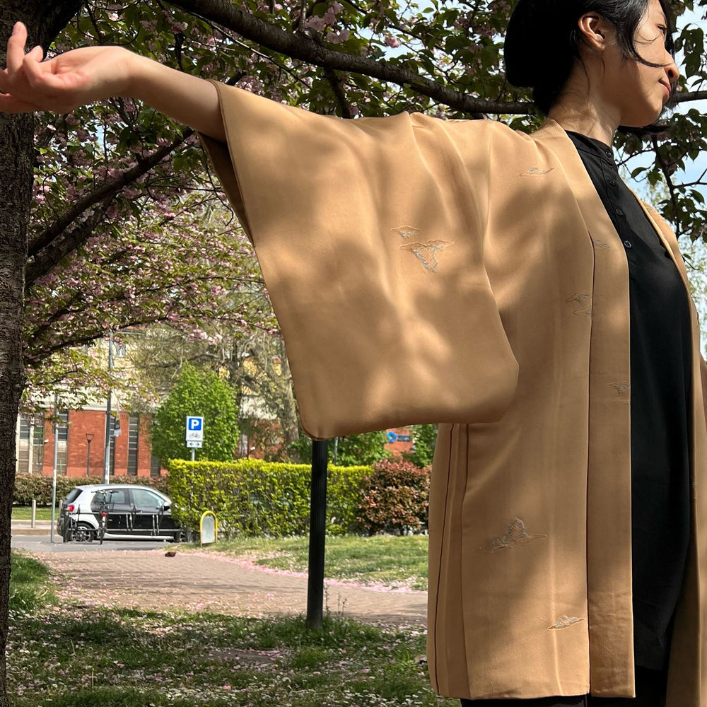 
                  
                    Haori D’Epoca In Seta (Giacca Per Kimono) Giardino Di Pietra Del Tempio Ryoanji - Sojuan | Todoku Japan. Dettaglio delle maniche
                  
                
