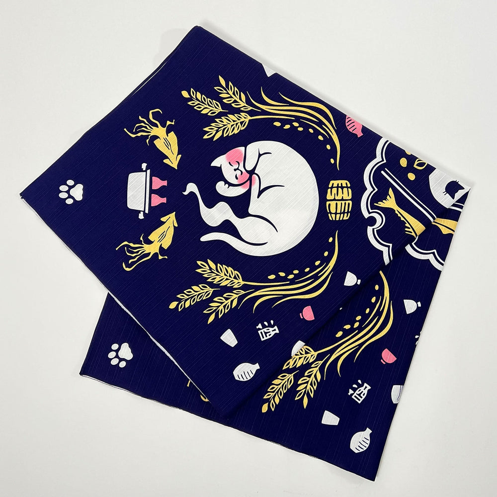 
                  
                    Furoshiki Gatto Ubriaco Con Sake - Kenema (90 x 90 cm) | Todoku Japan. Dettaglio della stampa
                  
                