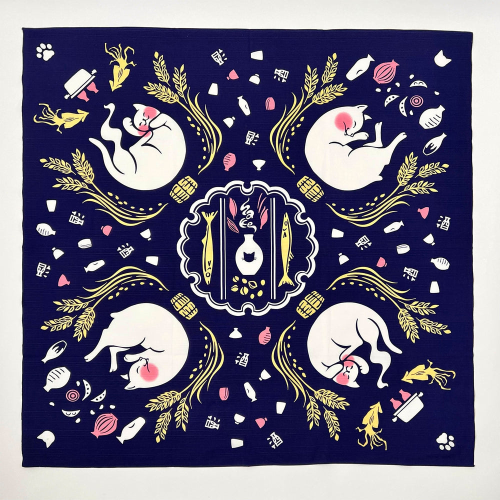 Furoshiki Gatto Ubriaco Con Sake - Kenema (90 x 90 cm) | Todoku Japan