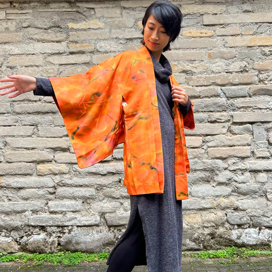 Haori D’Epoca In Seta Giacca Per Kimono Arancione - Todoku Japan