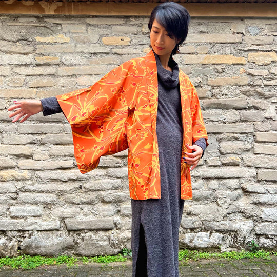 Haori D’Epoca In Seta Giacca Per Kimono Arancione - Todoku Japan