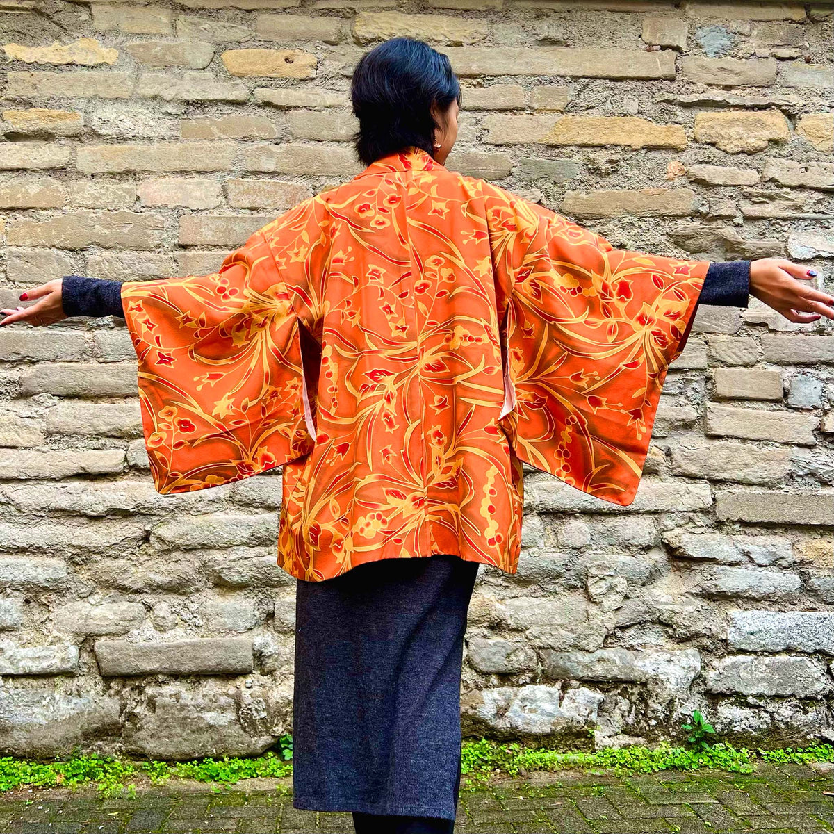 Haori D’Epoca In Seta (Giacca Per Kimono) Arancione | Todoku Japan