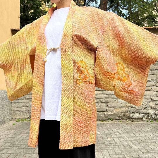 Haori D’Epoca In Seta Giacca Per Kimono Giallo - Todoku Japan