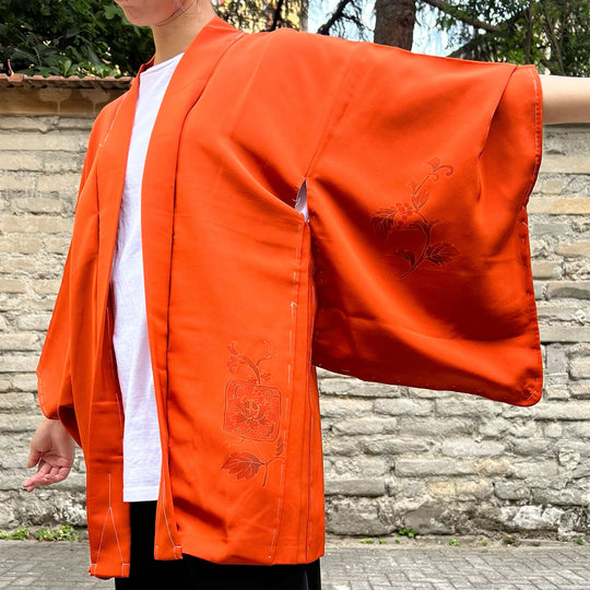 Haori D’Epoca In Seta Giacca Per Kimono Vermiglio - Todoku Japan