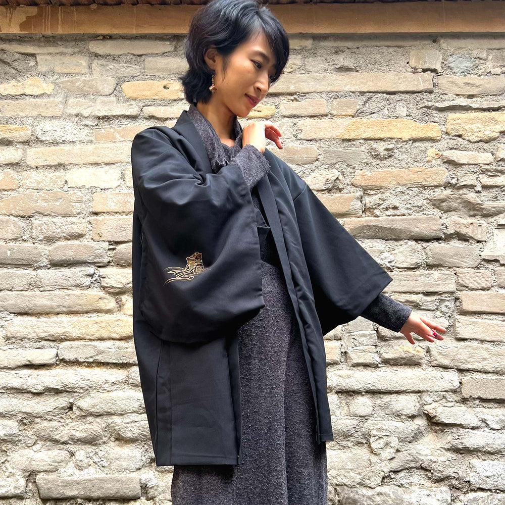 Haori Giacca in Poliestere Kimono Nero - Todoku Japan